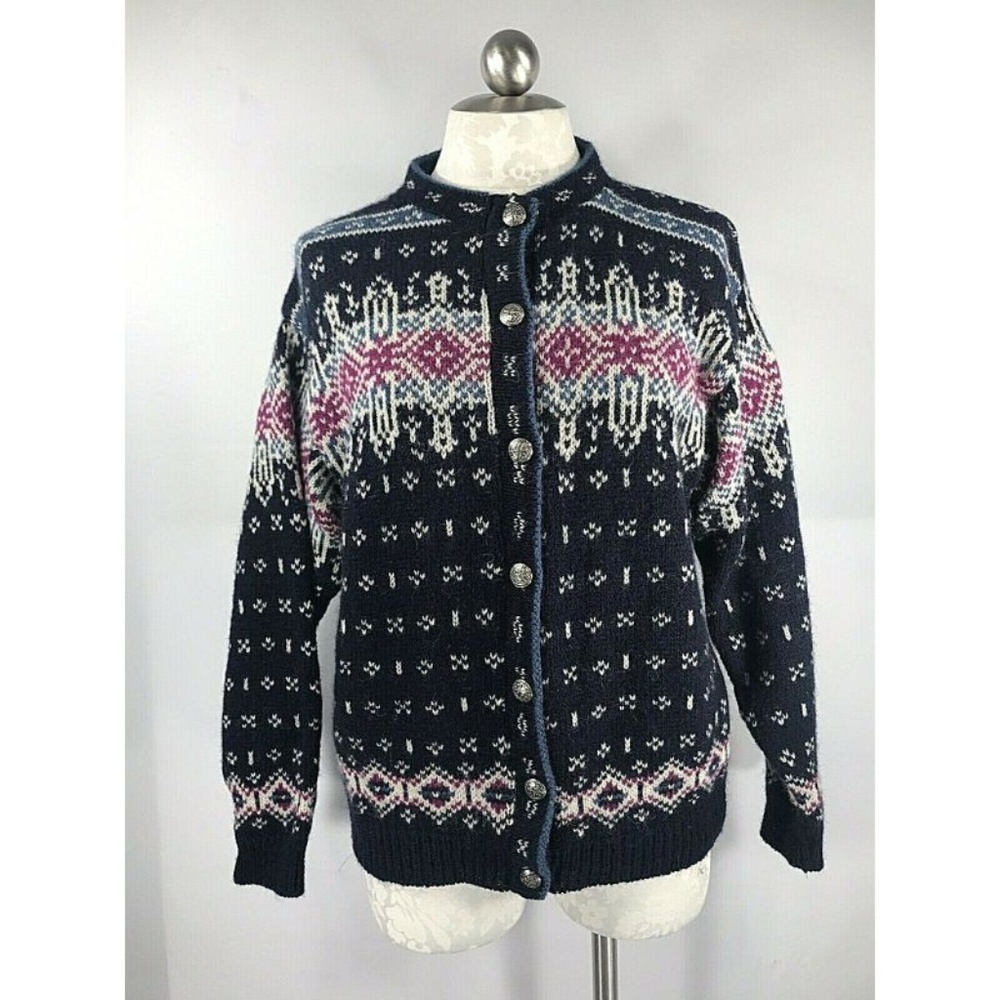 L.L. Bean size M Cardigan Sweater Nordic Birds Eye